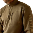 Suéter Ariat Brine verde-oliva/marrom com logo da equipe e zíper 1/4