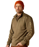 Suéter Ariat Brine verde-oliva/marrom com logo da equipe e zíper 1/4